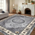 Luxurious Velvet Area Rug – Bohemian Vintage Persian Floral & Paisley Pattern, Slip-Resistant & Machine Washable 100% Polyester | Living Room & Bedroom | Multiple Sizes