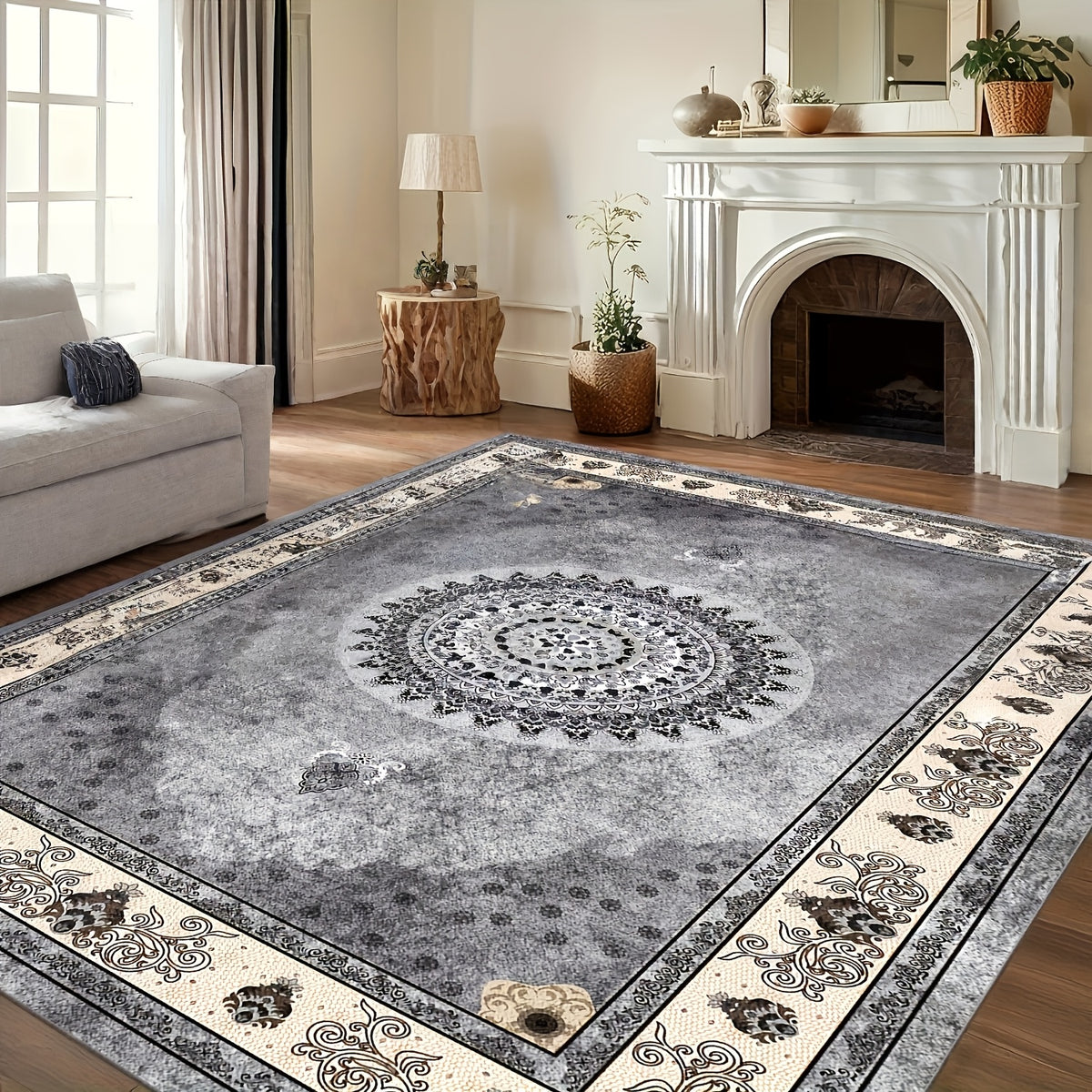 Luxurious Velvet Area Rug – Bohemian Vintage Persian Floral & Paisley Pattern, Slip-Resistant & Machine Washable 100% Polyester | Living Room & Bedroom | Multiple Sizes
