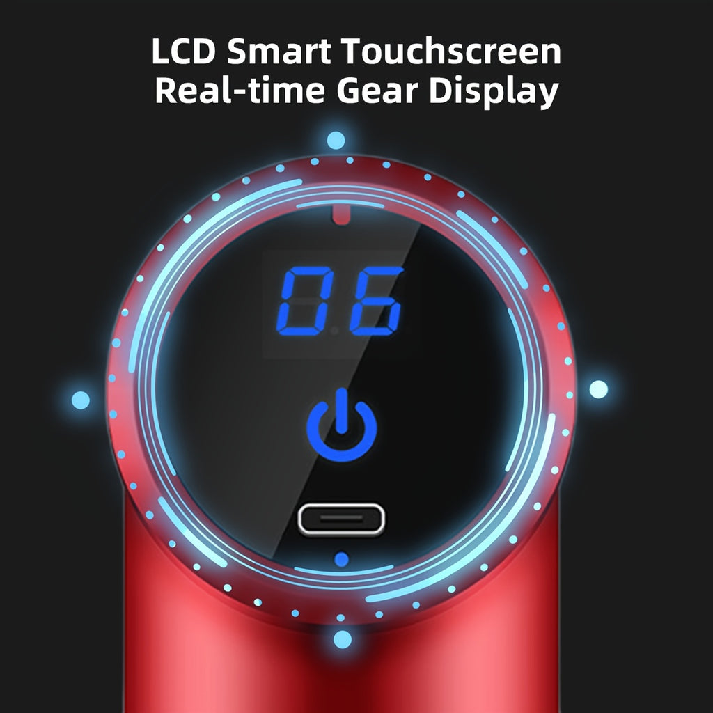 Mini Massage Gun LED Touch Screen 6 Massage Heads Ultra-Quiet Brushless Motor Portable Handheld Muscle Massager for Sports Fitness Recovery Black Gray Red