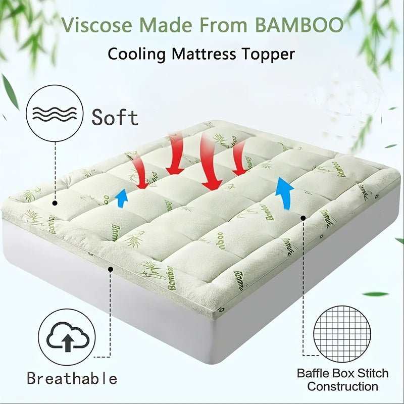 Bamboo Cooling Mattress Cover Deep Pocket 8-21 Inch, Soft Breathable Mattress Topper Protector for Twin Full Queen King Cal King, Hotel Quality Bedding for Home Hotel Dormitory