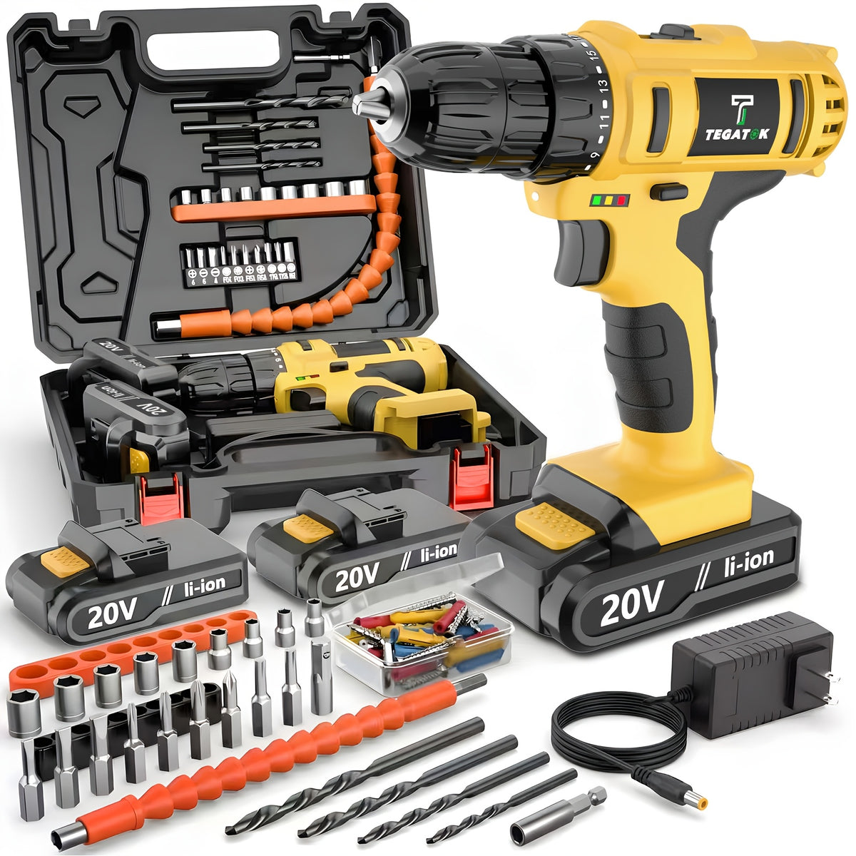 20V Cordless Drill Tool Set 30 88 136 148 Piece Electric Drill Toolbox Kit Rechargeable with Battery Hand Tools Pliers Bits for Home Repair Men Gift