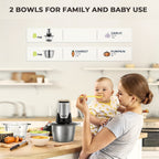 Mini Electric Food Processor & Meat Grinder 450W with 2 Bowls, 4 Bi-Level Stainless Blades & 2 Speeds, Electric Food Chopper for Baby Food, Meat, Onion & Vegetables, Great Christmas Gift