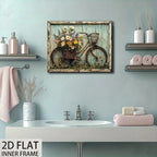 Shabby Chic Canvas Wall Art – Vintage Blooming Flower Country Landscape Painting with Wood Background, Farmhouse Pastoral Wall Decor for Living Room & Kitchen, High-Quality Print Wrap-Around Frame