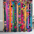 Vintage Striped Floral Print Shower Curtain 71x71 Inch with 12 Hooks Forest Theme Machine Washable Polyester with Window Curtains | Nuvia Haven