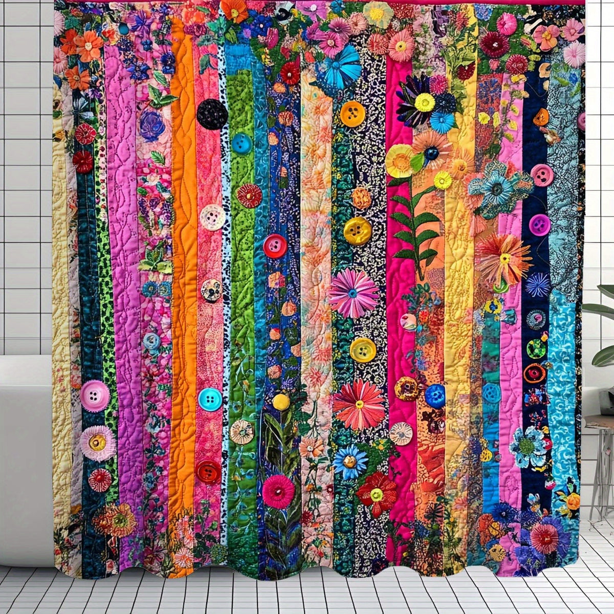 Vintage Striped Floral Print Shower Curtain 71x71 Inch with 12 Hooks Forest Theme Machine Washable Polyester with Window Curtains | Nuvia Haven