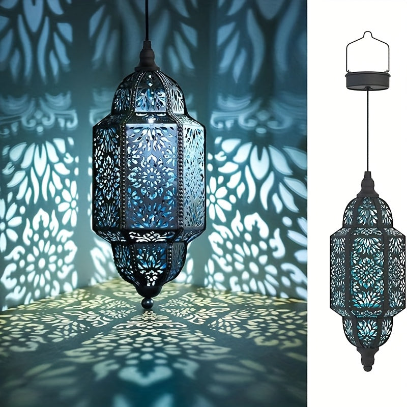 Solar Moroccan Lanterns Outdoor Set of 2 – Multicolor IP54 Waterproof Hanging Lights with Cut-Out Design for Garden, Patio, Pathway & Halloween Decor, Auto Dusk-to-Dawn Sensing