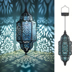 Solar Moroccan Lanterns Outdoor Set of 2 – Multicolor IP54 Waterproof Hanging Lights with Cut-Out Design for Garden, Patio, Pathway & Halloween Decor, Auto Dusk-to-Dawn Sensing