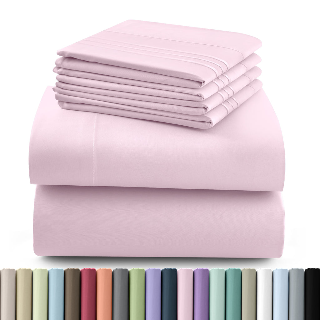 Hannah Bedding Sheet Set 6pcs Brushed Polyester 16" Deep Pocket – Embroidered Pillowcases Hotel Luxury Soft Bed Sheets for Twin Full Queen King Cal King, 24 Colors