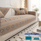 Embroidered Chenille Sofa Slipcover Bohemian Geometric Floral Pattern | Non-Slip Machine Washable Couch Cover for 1-2-3-4 Seater with Armrest & Pillow Cover Options, 6 Colors