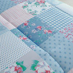 Blue Checkered Floral Comforter Set 2/3 Piece – Lightweight All-Season Quilt with Pillowcases, Soft Bedding Set Twin Queen King, Machine Washable
