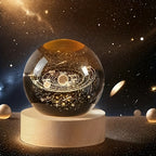 Solar System Crystal Ball LED Night Light with Wooden Base - 3D Laser Engraved Planetary Model Space Lamp for Bedroom Living Room Desk Decor, Gift for Astronomy Enthusiasts and Space Educators