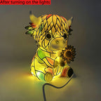 Sunflower Highland Cow Table Lamp – Warm-Toned Whimsical Light-Up Cow Statue Bedside Lamp & Tabletop Decoration, Perfect Gift for Animal Lovers & Home Decor