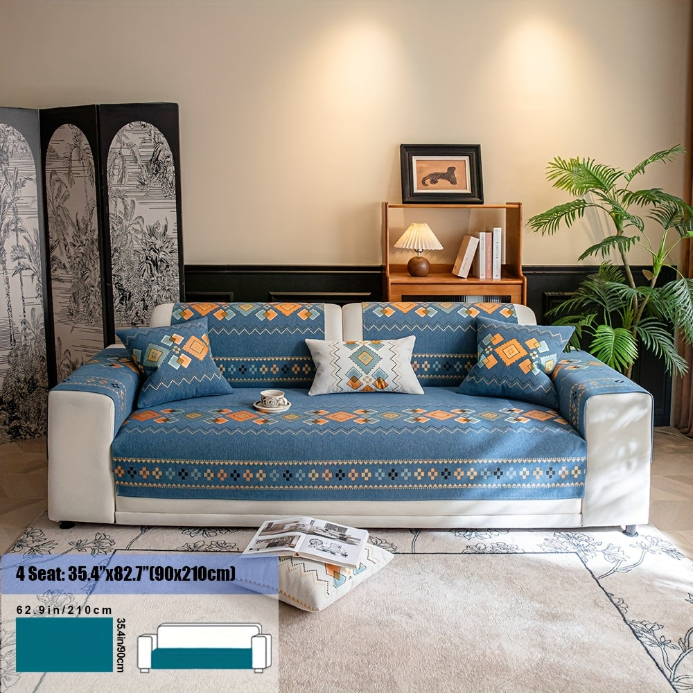 Chenille Bohemian Sofa Slipcover Non-Slip Removable Pet-Friendly Couch Cover 4 Seasons Universal Boho Style 5 Colors Multi-Size