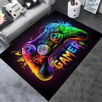 Large Gaming Area Mat Cyberpunk Controller Design - Non-Slip Game Room Rug for Teen Boys, PC Console & Streaming Setup, Easy Clean Durable Polyester Gamer Decor in 2 Sizes