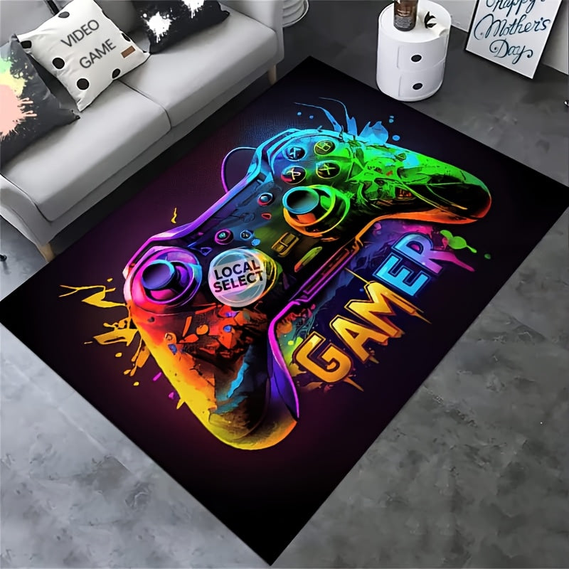 Large Gaming Area Mat Cyberpunk Controller Design - Non-Slip Game Room Rug for Teen Boys, PC Console & Streaming Setup, Easy Clean Durable Polyester Gamer Decor in 2 Sizes