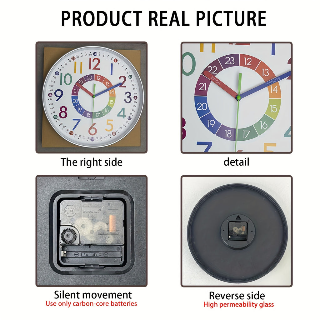 Color Learning Wall Clock for Kids – 8, 10 & 12 Inch Silent Quartz Movement, Teach How to Tell Time, Educational Teaching Clock for Bedroom, Classroom & School, AA Battery, Holiday Gift
