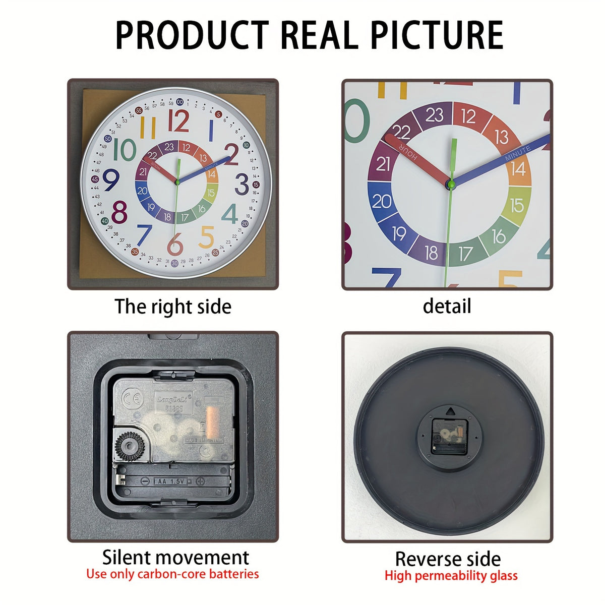 Color Learning Wall Clock for Kids – 8, 10 & 12 Inch Silent Quartz Movement, Teach How to Tell Time, Educational Teaching Clock for Bedroom, Classroom & School, AA Battery, Holiday Gift