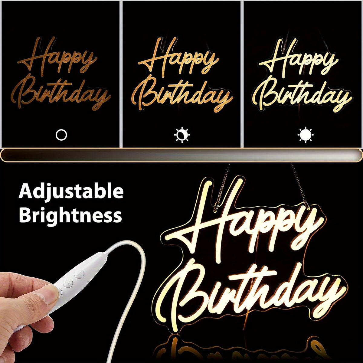 Happy Birthday Neon Sign Dimmable with Tropical Leaf Design, USB Powered LED Wall Decor, 16.5" x 12.2" – Birthday Party Decoration