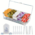 Chilled Condiment & Seasoning Serving Tray Set – Clear Dipping Sauce Plates with Optional Ice Packs or Label Stickers & Pen – Perfect for Entertaining, BBQ, Charcuterie & Appetizers