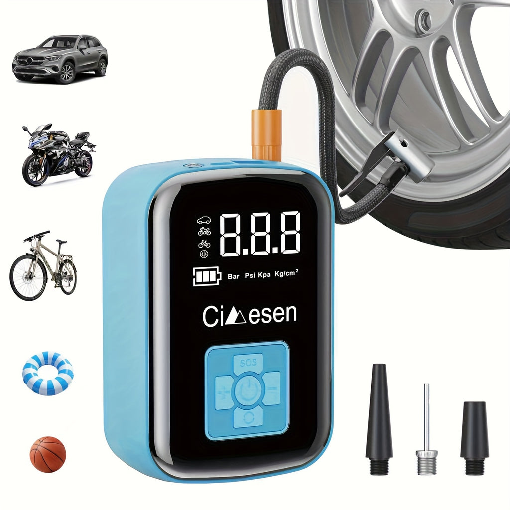 Portable Tire Inflator Cordless Air Compressor – 100W Digital Display, 4000mAh USB-C Fast Charge, 5 Modes, Multi-Nozzle, for Car Motorcycle Bicycle Tires & Sports Balls, 6 Colors
