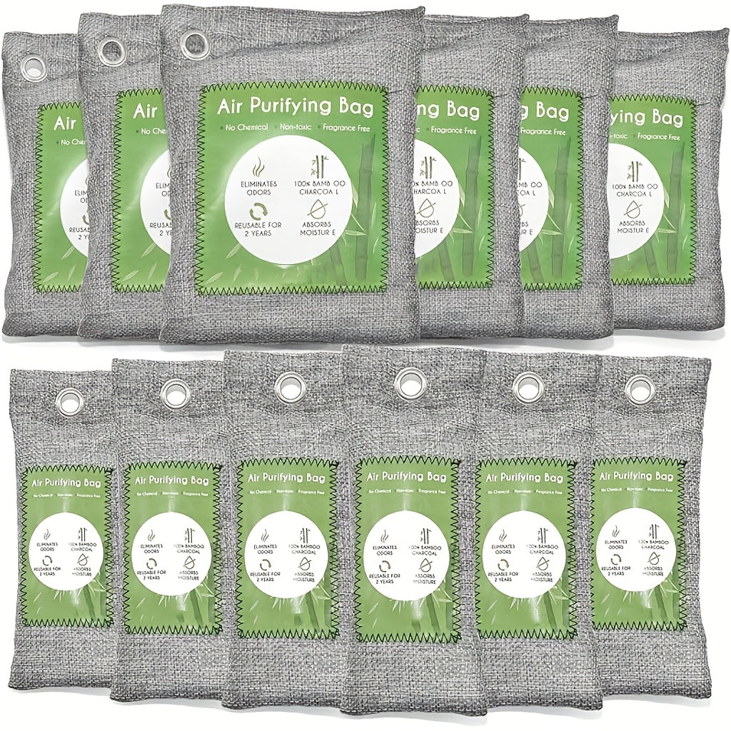 Bamboo Charcoal Air Purifying Bags Odor Absorber – Activated Charcoal Moisture Absorber & Natural Deodorizer for Car, Closet, Shoes, Bathroom & Home, 6 to 16 Pack