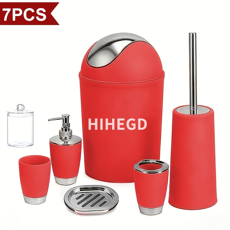 7-Piece Luxury Bathroom Accessory Set Modern Style Trash Can Toilet Brush Soap Dispenser Dish Toothbrush Holder Mouthwash Cup