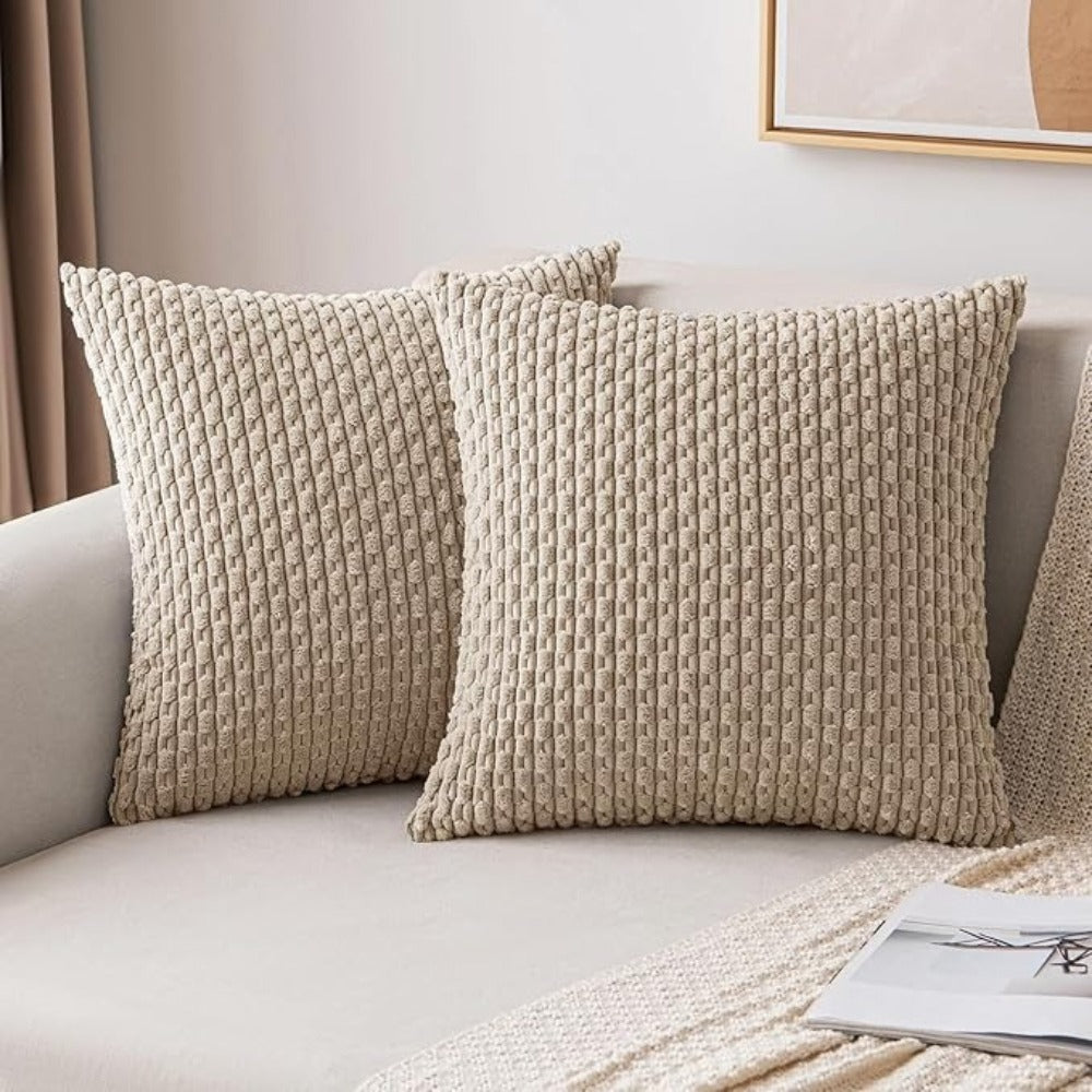 Corduroy Throw Pillow Set of 2 with Inserts 18x18 Ultra-Soft Double-Sided Cushions Washable Cover for Couch Bed Sofa Living Room Home Decor 7 Colors
