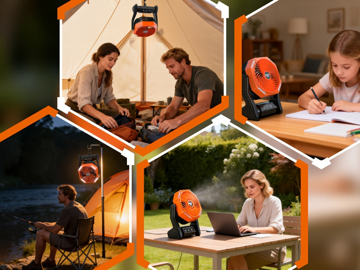 Camping Fan 20000mAh Battery LED Light 4-Speed Brushless Motor 180 Degree Oscillation 22-26H Runtime Portable Rechargeable Outdoor Fan for Camping Hiking Picnic Emergency Power Outage Green