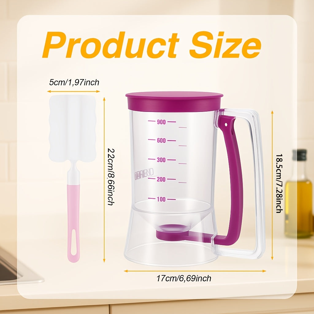 Pancake Batter Dispenser Set 2-Piece Handheld Batter Separator with Squeeze Handle & Cleaning Brush – Cupcake Waffle Baking Tool, Mess-Free Kitchen Gadget for Perfect Portions