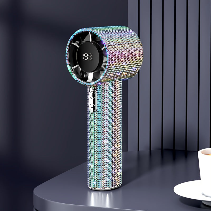 Luxury Diamond Handheld Mini Fan USB Rechargeable 199-Speed Portable Turbo Fan – Personal Cooling for Travel, Office, Outdoor, Camping & Home Summer Use