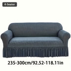 Elastic Sofa Cover with Skirt Full Coverage Printed Slipcover Machine Washable Universal Fit 2 3 4 Seater Couch Protector Living Room
