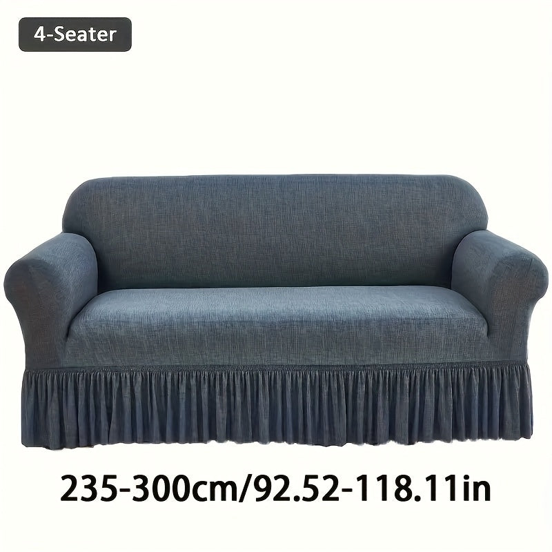 Elastic Sofa Cover with Skirt Full Coverage Printed Slipcover Machine Washable Universal Fit 2 3 4 Seater Couch Protector Living Room