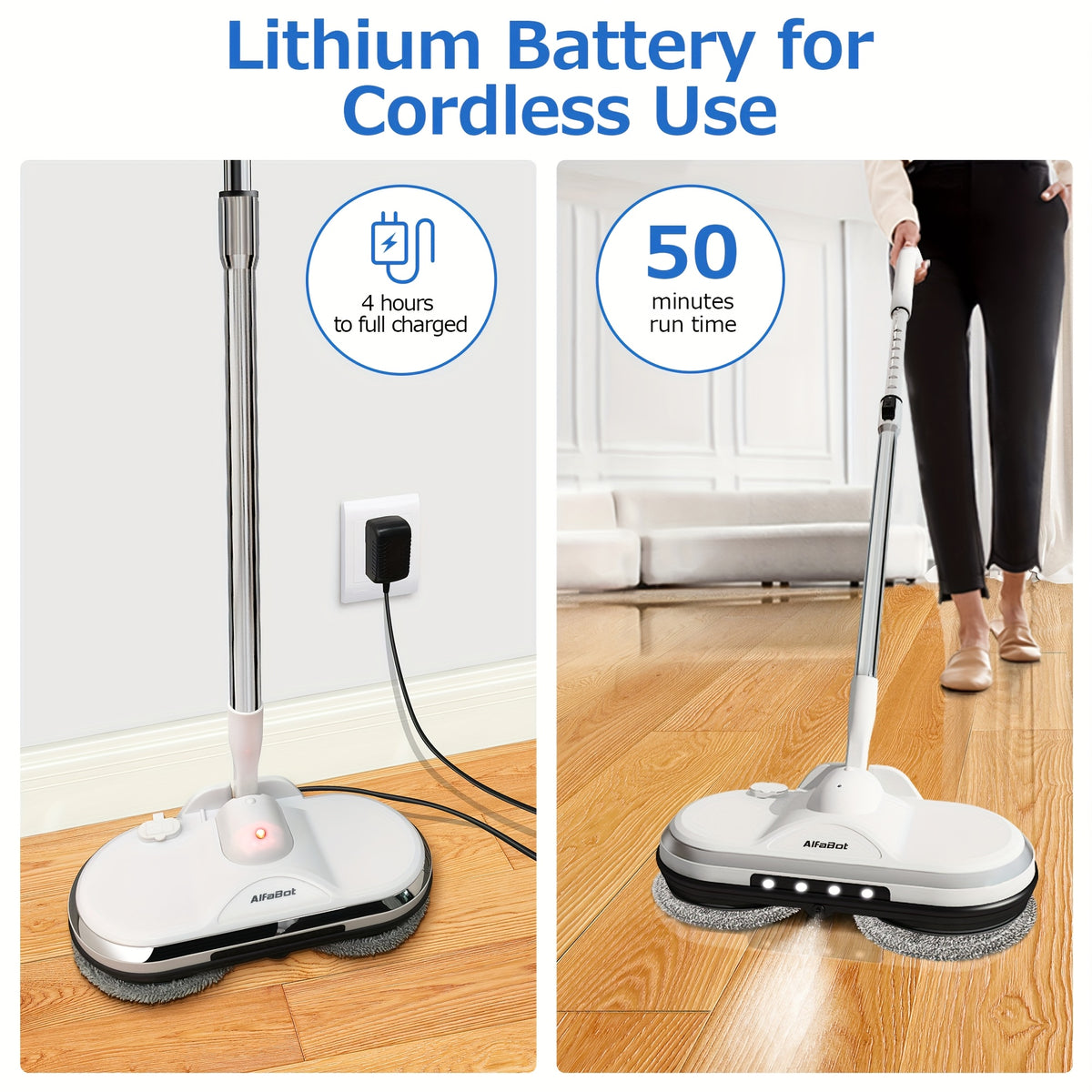 Cordless Electric Spin Mop with LED Headlight & Water Sprayer - Dual Motor 150RPM, 180ml Tank, Rechargeable Floor Scrubber for Hardwood, Tile & Marble | Lightweight for Elderly