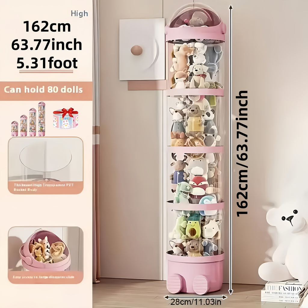 Stuffed Animal Storage Tube 4-Layer Transparent with Handle, 63.8" Vertical Display Tower for Plush Toys, Dolls & Collectibles – Dustproof Sealed Organizer for Bedroom, Living Room & Dollhouse Decor