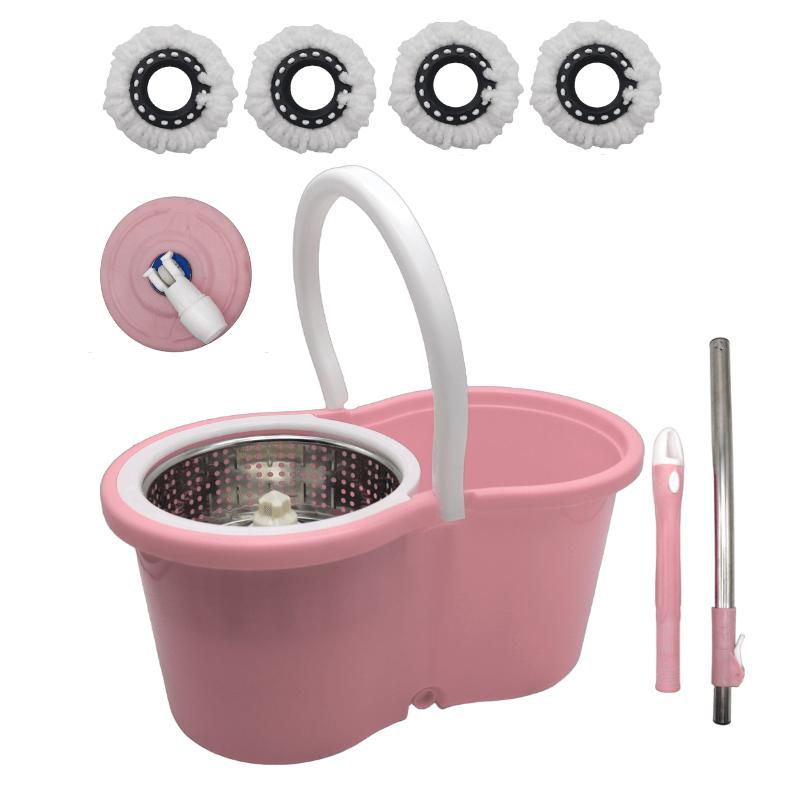 360° Spin Mop and Bucket Set with Wringer – Stainless Steel Extended Handle Spinning Mop Bucket System with 4 Microfiber Mop Refills for Hardwood Tile & Laminate Floor Cleaning