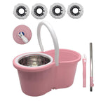 360° Spin Mop and Bucket Set with Wringer – Stainless Steel Extended Handle Spinning Mop Bucket System with 4 Microfiber Mop Refills for Hardwood Tile & Laminate Floor Cleaning