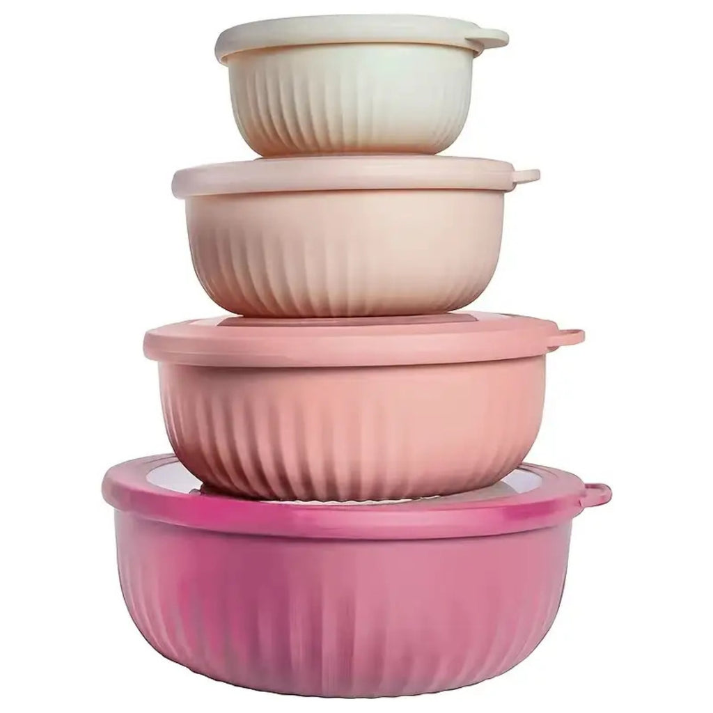 Wide Mouth Plastic Mixing Bowl Set with Lids 8 Piece 4 Bowls 4 Flip-Top Lids Multiple Sizes Food Grade Dishwasher Safe Freezer Safe Snack Salad Dressing Bowl Black Pink Blue