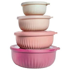 Wide Mouth Plastic Mixing Bowl Set with Lids 8 Piece 4 Bowls 4 Flip-Top Lids Multiple Sizes Food Grade Dishwasher Safe Freezer Safe Snack Salad Dressing Bowl Black Pink Blue