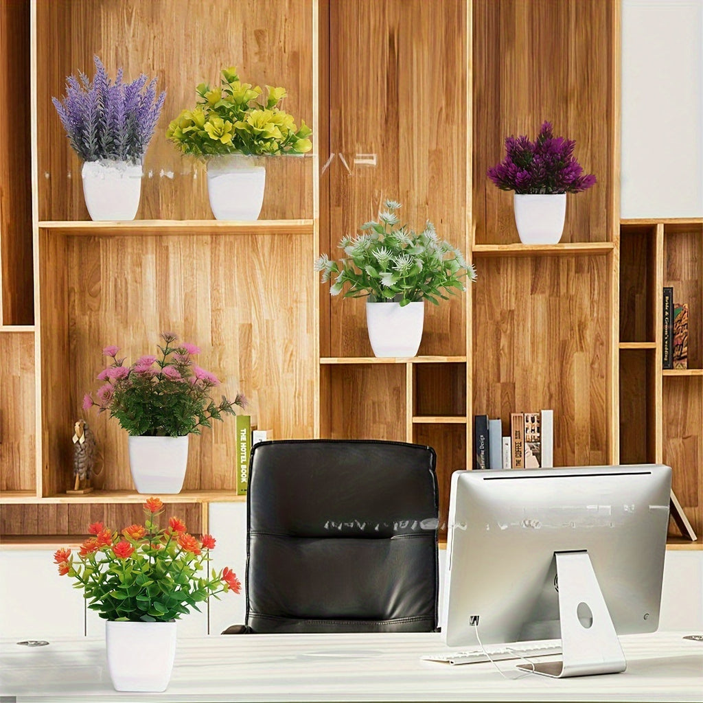 Artificial Potted Plants Set of 6 Faux Simulation Succulents & Greenery – Small Desktop Fake Plant Decor for Home Office Shelf Tabletop