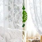 Vintage Floral Lace Sheer Curtains 2 Panels - Yarn-Dyed Dotted Netting Rustic Pastoral Semi-Sheer, 59" Wide Light Filtering Machine Washable for Living Room Kitchen Door Outdoor Wedding, White Green Black