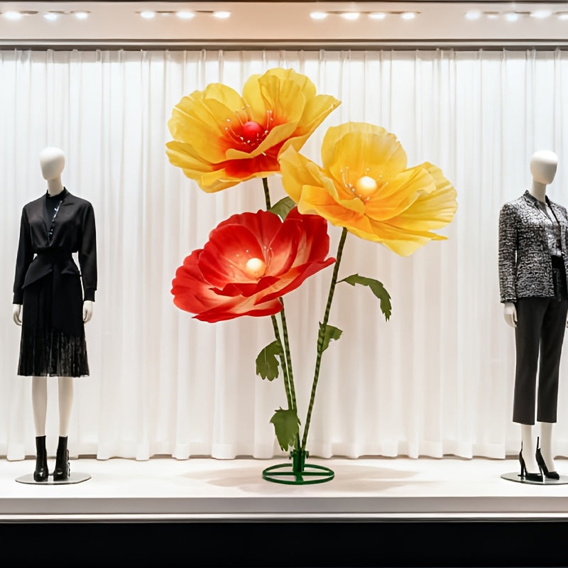Large Artificial Poppy Flowers 3pcs Giant Orange Yellow Red Blooms Realistic Faux Floral for Wedding Centerpiece Party Decor Photo Booth Spring Home Decoration