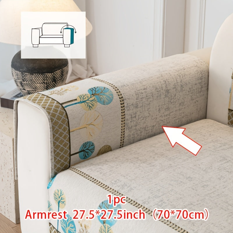 Bohemian Embroidered Sofa Cushion Cover Geometric Tree Leaf Design Pet Friendly Elegant Blue Gold for Living Room Bedroom Office All Sofa Sizes