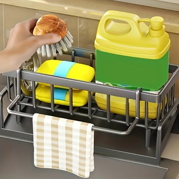 Kitchen Sink Caddy with Drainage & Removable Brush Holder – Sink Organizer for Sponge, Soap, Dishwashing Brush & Scrubber | Counter Basket Tray for Clean & Clutter-Free Kitchen Sink
