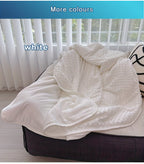Cooling Throw Blanket & Shawl, 100% Polyester Breathable Lightweight Summer Blanket with Soundwave Embossed Striped Design & Ball Accents, Machine Washable Wrinkle-Resistant, 3 Sizes in Purple Pink White Blue Gray Green