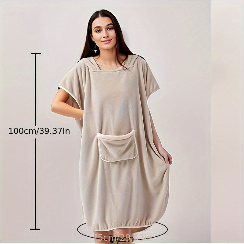 Adult Hooded Bathrobe Short Sleeve Coral Fleece Absorbent Quick Dry Wearable Bath Towel for Women Men - Parent Child Matching Robe Pink Brown Grey | Nuvia Haven
