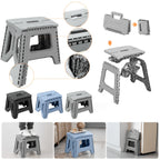 Heavy-Duty Portable Folding Stool 330 LBS Capacity – Compact Square Plastic Step Stool for Camping, Fishing, Picnic, Indoor & Outdoor Use (Black, Grey, Blue)
