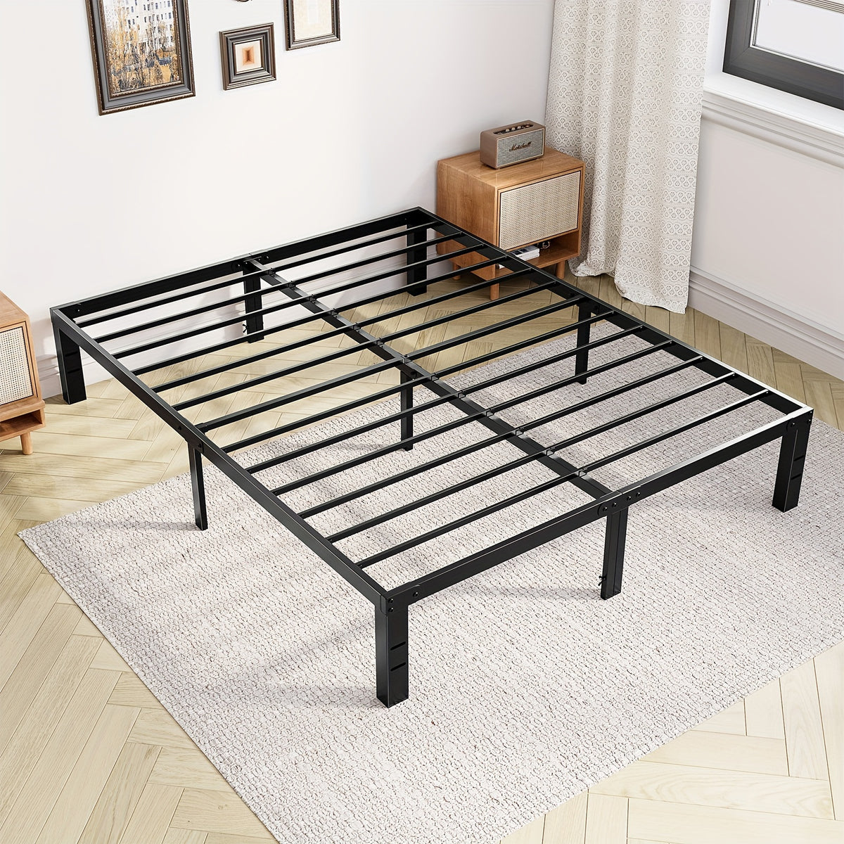 Metal Platform Bed Frame with Steel Slat Support | No Box Spring Needed | Under-Bed Storage | Easy Assembly | Noise-Free | Black | Twin Full Queen King
