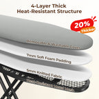 Full-Size Foldable Ironing Board Height-Adjustable – Heavy-Duty Steel Legs, 4-Layer Padding, Iron Rest, Cord Holder & Storage Rack for Laundry Room, Living Room & Dorm | Beige & Gray