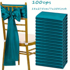 Satin Chair Bow Ribbons 100-Pack – 7×108 Inch Universal Streamer for Wedding Reception Banquet Party Hotel Christmas Decor, 15 Colors