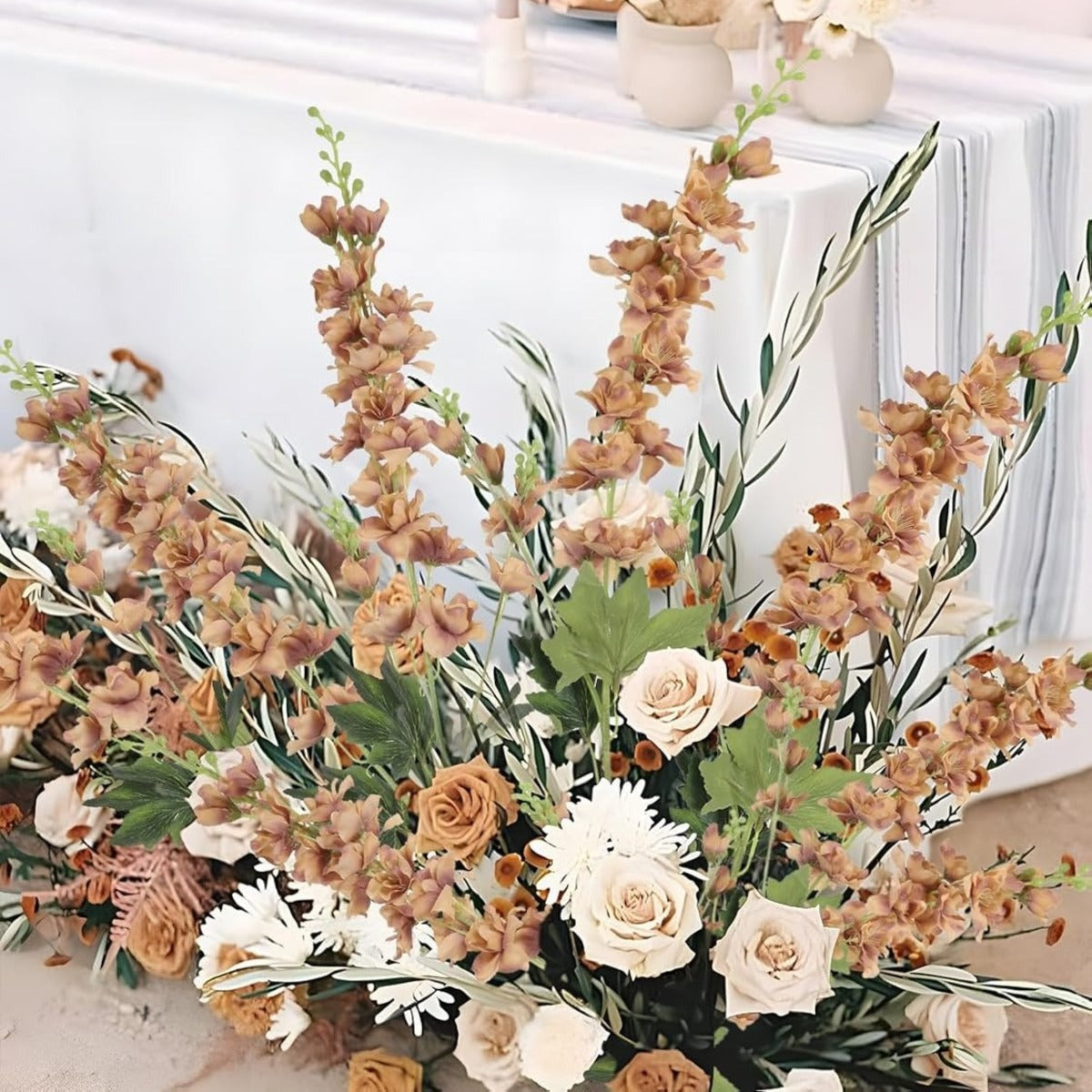 Faux Delphinium Larkspur Stems 8pcs 33.5 Inch Artificial Flowers for Wedding Table Centerpiece Bridal Bouquet Home Garden Vase Floral Arrangement Decor in Dusty Blue Pink Purple Orange